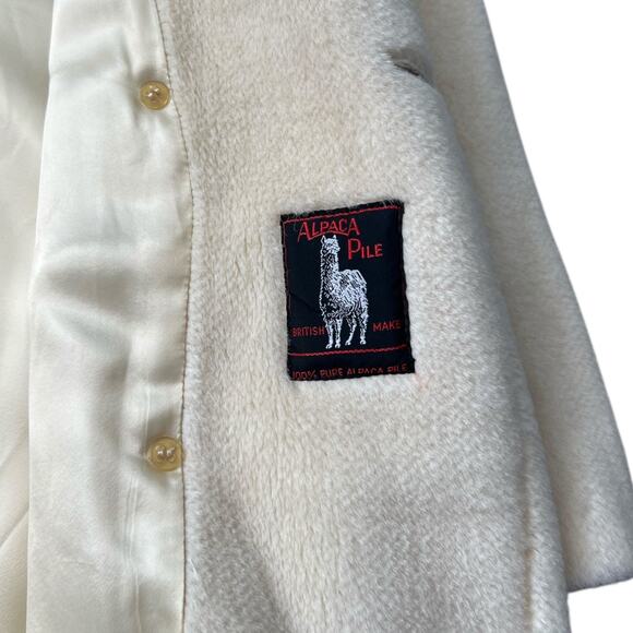 Vintage Invertere Cream 100% Alpaca Pile Trench Coat Satin Lined Women’s XL - Picture 6 of 13
